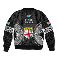 Fiji Rugby Sleeve Zip Bomber Jacket 2023 Fijian Tapa Pattern World Cup Black - Wonder Print Shop