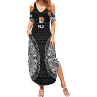 Fiji Rugby Summer Maxi Dress 2023 Fijian Tapa Pattern World Cup Black - Wonder Print Shop
