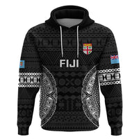 Custom Fiji Rugby Hoodie 2023 Fijian Tapa Pattern World Cup Black - Wonder Print Shop