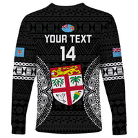 Custom Fiji Rugby Long Sleeve Shirt 2023 Fijian Tapa Pattern World Cup Black - Wonder Print Shop