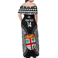 Custom Fiji Rugby Off Shoulder Maxi Dress 2023 Fijian Tapa Pattern World Cup Black - Wonder Print Shop