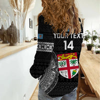 Custom Fiji Rugby Women Casual Shirt 2023 Fijian Tapa Pattern World Cup Black - Wonder Print Shop