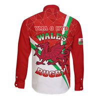 Wales Rugby Long Sleeve Button Shirt 2023 World Cup Cymru Curve Style - Wonder Print Shop
