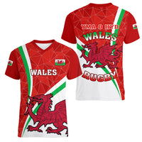 Wales Rugby Women V Neck T Shirt 2023 World Cup Cymru Curve Style - Wonder Print Shop