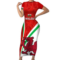 Custom Wales Rugby Short Sleeve Bodycon Dress 2023 World Cup Cymru Curve Style - Wonder Print Shop