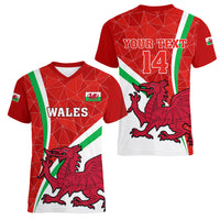 Custom Wales Rugby Women V Neck T Shirt 2023 World Cup Cymru Curve Style - Wonder Print Shop