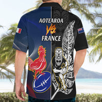 New Zealand And France Rugby Hawaiian Shirt All Black With Les Bleus Together 2023 World Cup - Wonder Print Shop