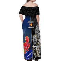 New Zealand And France Rugby Off Shoulder Maxi Dress All Black With Les Bleus Together 2023 World Cup - Wonder Print Shop