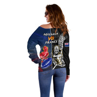 New Zealand And France Rugby Off Shoulder Sweater All Black With Les Bleus Together 2023 World Cup - Wonder Print Shop