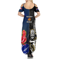 New Zealand And France Rugby Summer Maxi Dress All Black With Les Bleus Together 2023 World Cup - Wonder Print Shop