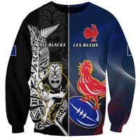 New Zealand And France Rugby Sweatshirt All Black With Les Bleus Together 2023 World Cup - Wonder Print Shop