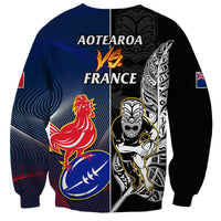 New Zealand And France Rugby Sweatshirt All Black With Les Bleus Together 2023 World Cup - Wonder Print Shop
