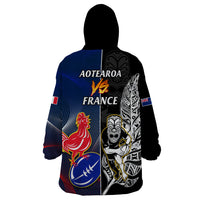 New Zealand And France Rugby Wearable Blanket Hoodie All Black With Les Bleus Together 2023 World Cup - Wonder Print Shop