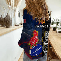 New Zealand And France Rugby Women Casual Shirt All Black With Les Bleus Together 2023 World Cup - Wonder Print Shop