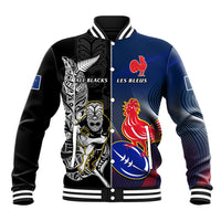 Custom New Zealand And France Rugby Baseball Jacket All Black With Les Bleus Together 2023 World Cup - Wonder Print Shop
