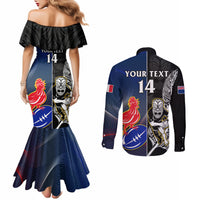 custom-new-zealand-and-france-rugby-couples-matching-mermaid-dress-and-long-sleeve-button-shirts-all-black-with-les-bleus-together-2023-world-cup