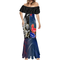 Custom New Zealand And France Rugby Mermaid Dress All Black With Les Bleus Together 2023 World Cup - Wonder Print Shop