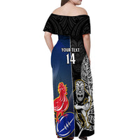 Custom New Zealand And France Rugby Off Shoulder Maxi Dress All Black With Les Bleus Together 2023 World Cup - Wonder Print Shop