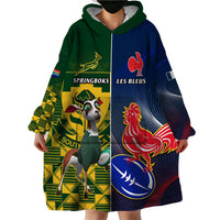 South Africa And France Rugby Wearable Blanket Hoodie Springboks With Les Bleus Together 2023 World Cup - Wonder Print Shop