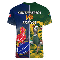 South Africa And France Rugby Women V Neck T Shirt Springboks With Les Bleus Together 2023 World Cup - Wonder Print Shop