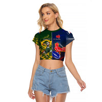 Custom South Africa And France Rugby Raglan Cropped T Shirt Springboks With Les Bleus Together 2023 World Cup - Wonder Print Shop