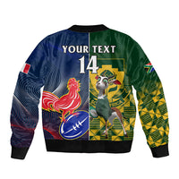 Custom South Africa And France Rugby Sleeve Zip Bomber Jacket Springboks With Les Bleus Together 2023 World Cup - Wonder Print Shop