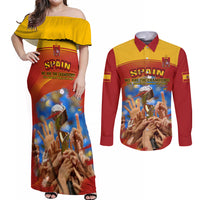Spain Football Couples Matching Off Shoulder Maxi Dress and Long Sleeve Button Shirts 2023 World Cup Champions Proud Of Our Girls - Wonder Print Shop