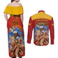 Spain Football Couples Matching Off Shoulder Maxi Dress and Long Sleeve Button Shirts 2023 World Cup Champions Proud Of Our Girls - Wonder Print Shop