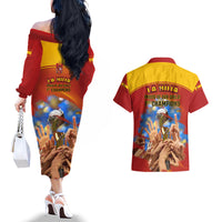 Spain Football Couples Matching Off The Shoulder Long Sleeve Dress and Hawaiian Shirt 2023 World Cup Champions Proud Of Our Girls - Wonder Print Shop
