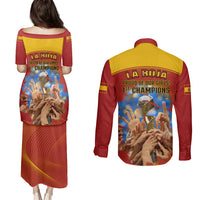Spain Football Couples Matching Puletasi Dress and Long Sleeve Button Shirts 2023 World Cup Champions Proud Of Our Girls - Wonder Print Shop