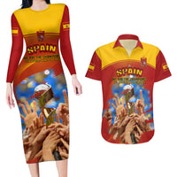 Custom Spain Football Couples Matching Long Sleeve Bodycon Dress and Hawaiian Shirt 2023 World Cup Champions Proud Of Our Girls - Wonder Print Shop