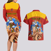 Custom Spain Football Couples Matching Long Sleeve Bodycon Dress and Hawaiian Shirt 2023 World Cup Champions Proud Of Our Girls - Wonder Print Shop