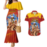 Custom Spain Football Couples Matching Mermaid Dress and Hawaiian Shirt 2023 World Cup Champions Proud Of Our Girls - Wonder Print Shop