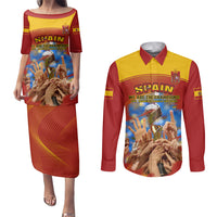Custom Spain Football Couples Matching Puletasi Dress and Long Sleeve Button Shirts 2023 World Cup Champions Proud Of Our Girls - Wonder Print Shop