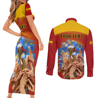 Custom Spain Football Couples Matching Short Sleeve Bodycon Dress and Long Sleeve Button Shirts 2023 World Cup Champions Proud Of Our Girls - Wonder Print Shop