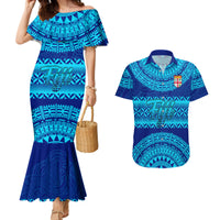 Personalised Fiji Couples Matching Mermaid Dress and Hawaiian Shirt Unique Fijian Tapa Pattern With Coat Of Arms - Wonder Print Shop