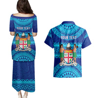 Personalised Fiji Couples Matching Puletasi Dress and Hawaiian Shirt Unique Fijian Tapa Pattern With Coat Of Arms - Wonder Print Shop