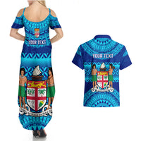 Personalised Fiji Couples Matching Summer Maxi Dress and Hawaiian Shirt Unique Fijian Tapa Pattern With Coat Of Arms - Wonder Print Shop