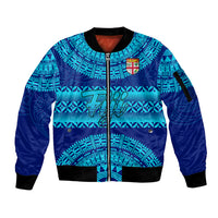 Personalised Fiji Sleeve Zip Bomber Jacket Unique Fijian Tapa Pattern With Coat Of Arms - Wonder Print Shop