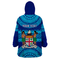 Personalised Fiji Wearable Blanket Hoodie Unique Fijian Tapa Pattern With Coat Of Arms - Wonder Print Shop