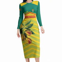 Grenada Football 2026 Custom Long Sleeve Bodycon Dress Go Spice Boys Nutmeg Yellow Version