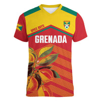 Grenada Football 2026 Custom Women V-Neck T-Shirt Go Spice Boys Nutmeg Red Version