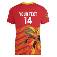 Grenada Football 2026 Custom Women V-Neck T-Shirt Go Spice Boys Nutmeg Red Version