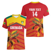 Grenada Football 2026 Custom Women V-Neck T-Shirt Go Spice Boys Nutmeg Red Version