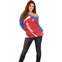 Puerto Rico Football 2026 Custom Off Shoulder Sweater Vamos Los Boricuas Taino Sun