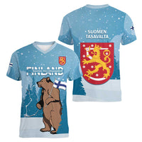 Finland Independence Day Women V-Neck T-Shirt Suomen Itsenaistyminen Mix Brown Bear - Wonder Print Shop