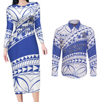 Personalised Samoa St Josephs College Couples Matching Long Sleeve Bodycon Dress and Long Sleeve Button Shirt Marist Brothers Samoan Pattern - Wonder Print Shop