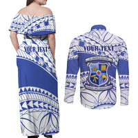 Personalised Samoa St Josephs College Couples Matching Off Shoulder Maxi Dress and Long Sleeve Button Shirt Marist Brothers Samoan Pattern - Wonder Print Shop