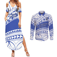 Personalised Samoa St Josephs College Couples Matching Summer Maxi Dress and Long Sleeve Button Shirt Marist Brothers Samoan Pattern - Wonder Print Shop