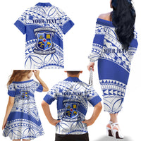 Personalised Samoa St Josephs College Family Matching Off Shoulder Long Sleeve Dress and Hawaiian Shirt Marist Brothers Samoan Pattern - Wonder Print Shop